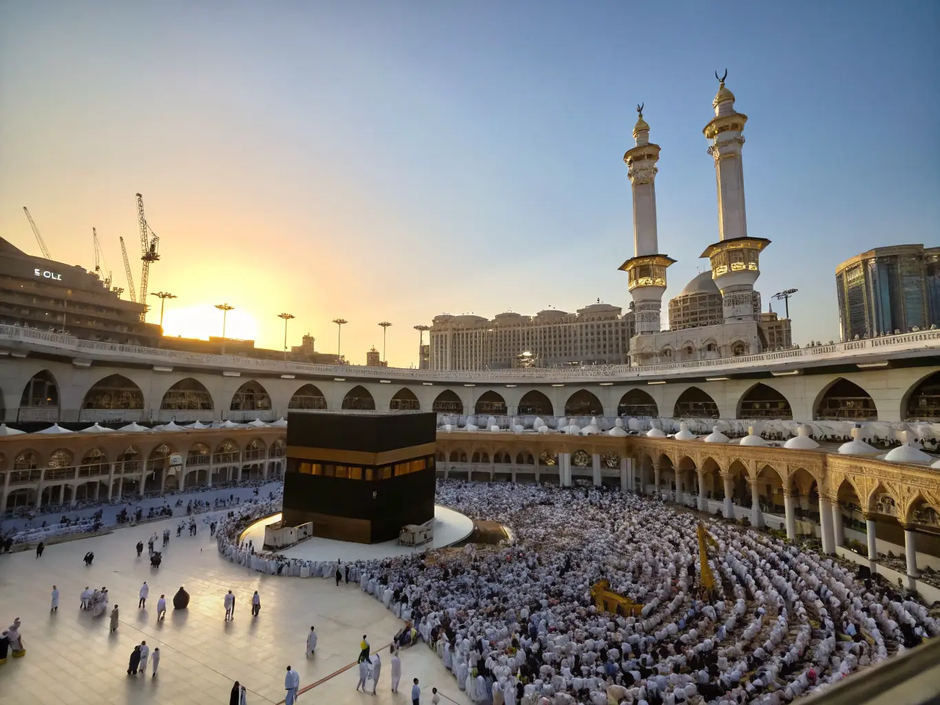 A serene image of pilgrims circumambulating the Kaaba during Hajj, emphasizing the spiritual atmosphere and unity of the pilgrims.